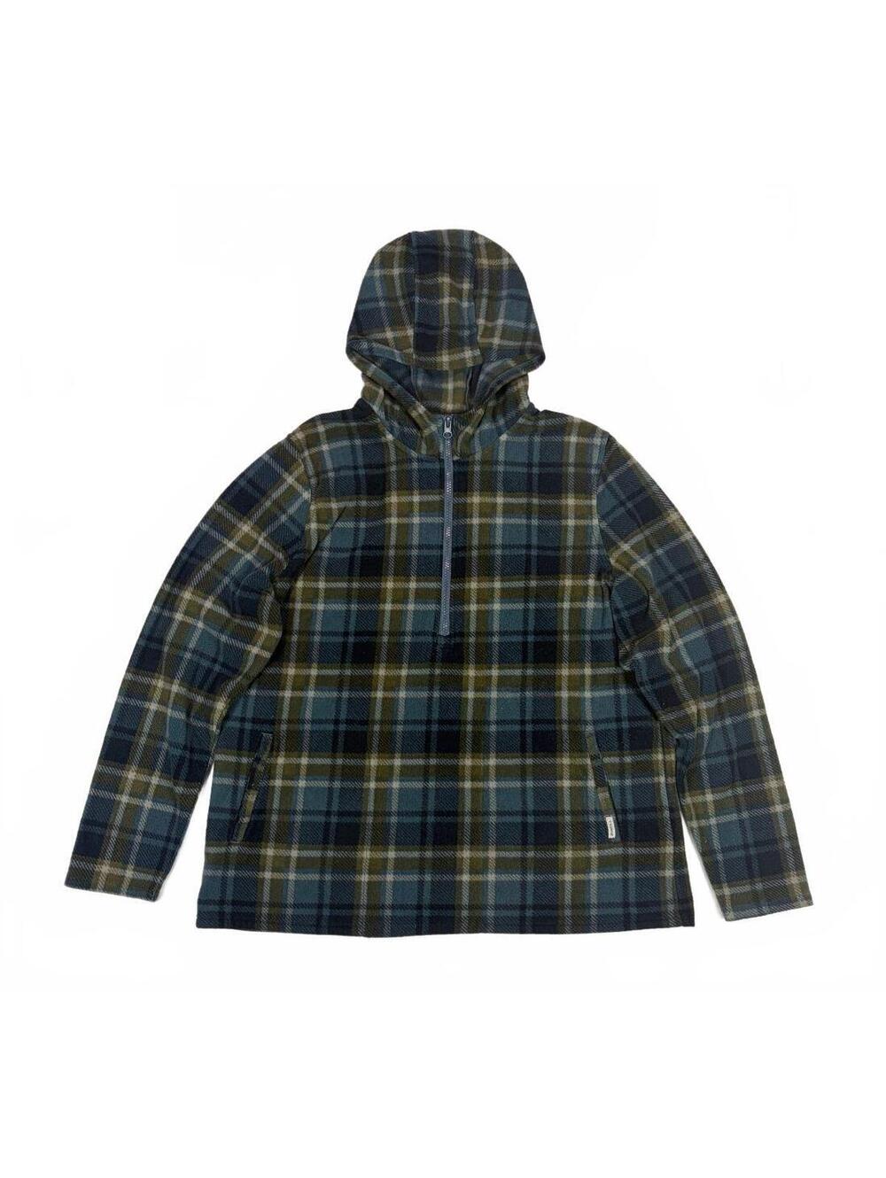 Y2K Gorpcore O'Neill Men's L Blue Green Plaid Hooded Half Zip Fleece Pullover